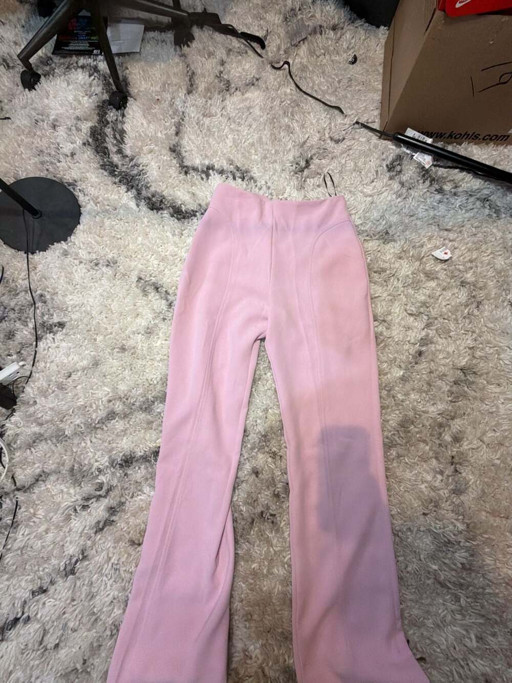 NBD High-Waisted Flare Trousers in Pastel Pink
